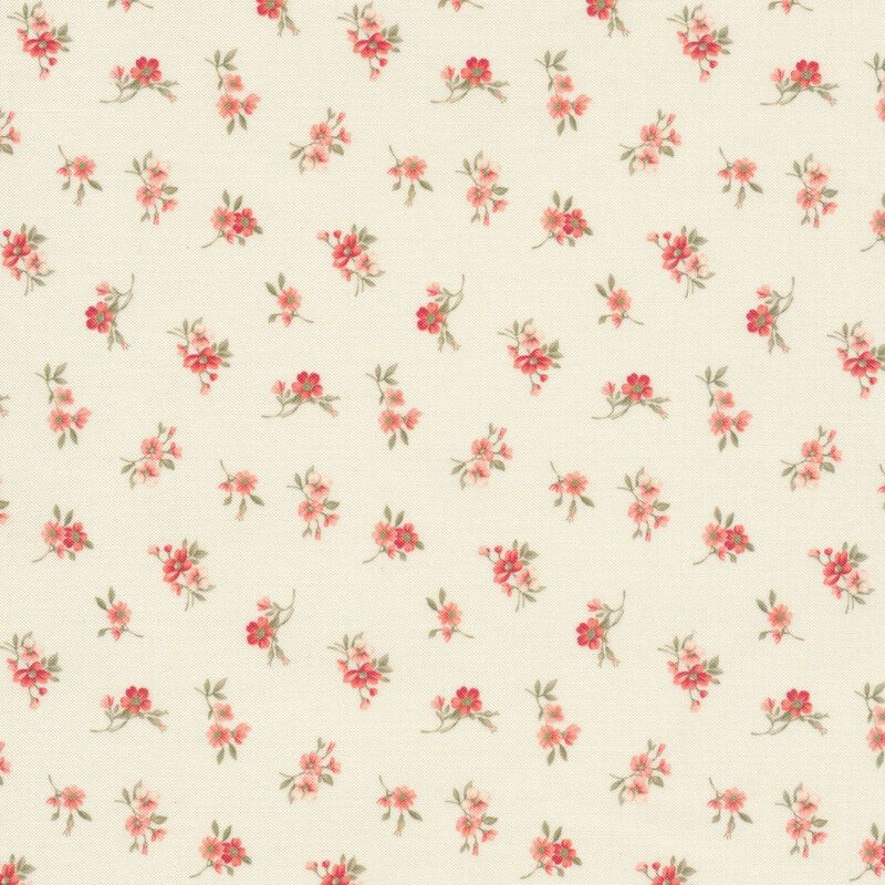 Pink floral on a cream cotton fabric background