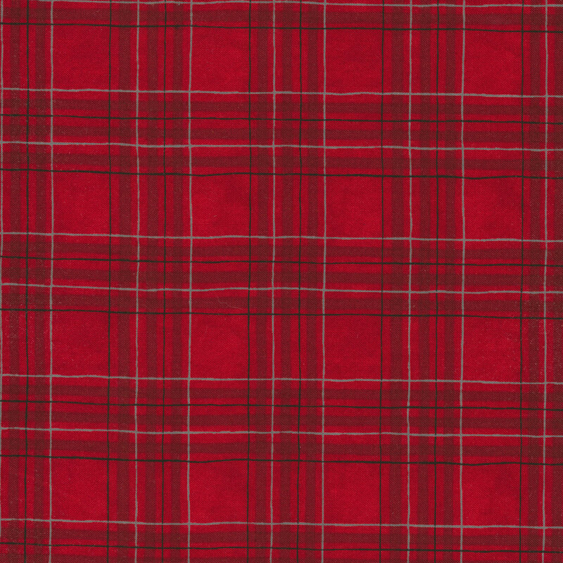 Red plaid fabric with grey and black lines