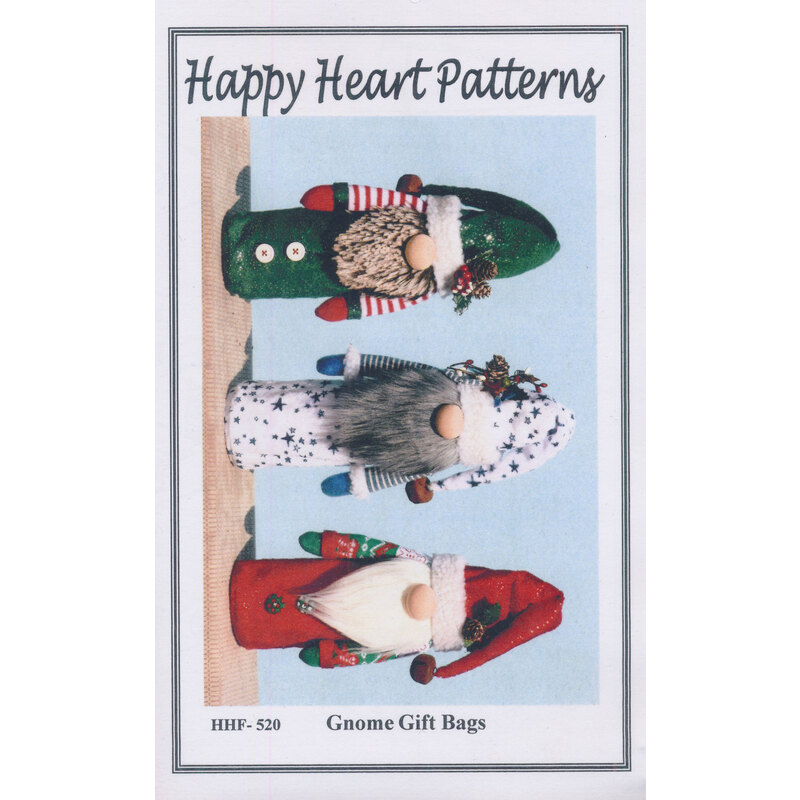 Photo of the Gnome Gift Bag pattern showing 3 Gnome bags