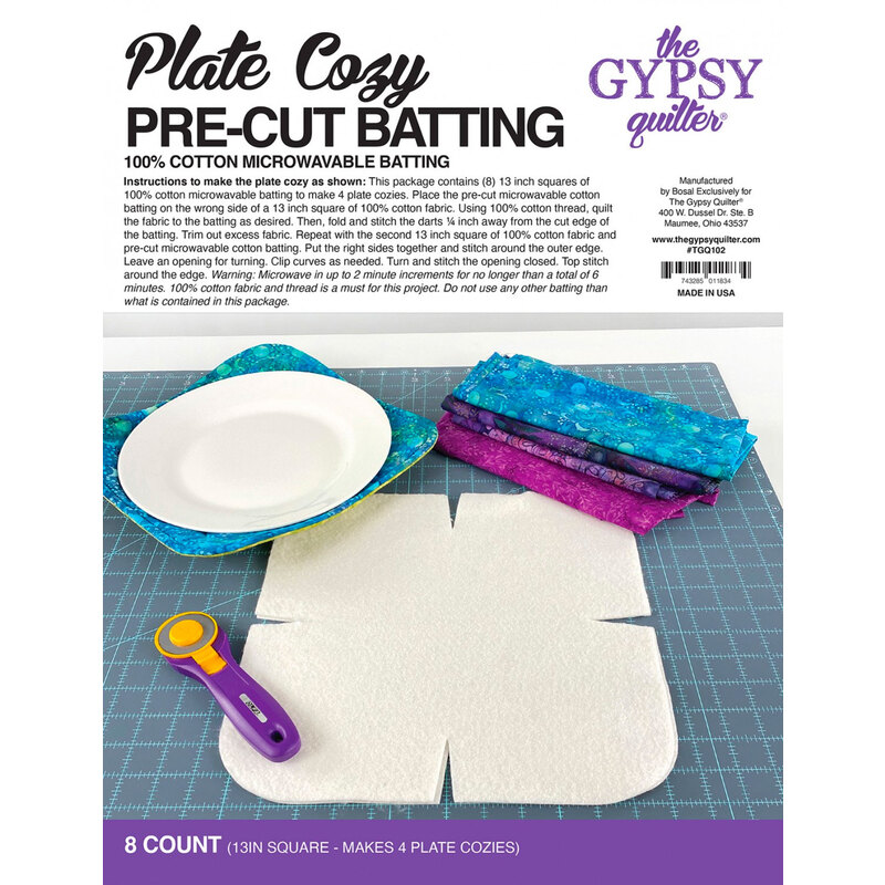The front packaging for the Plate Cozy Pre-Cut Batting by The Gypsy Quilter.
