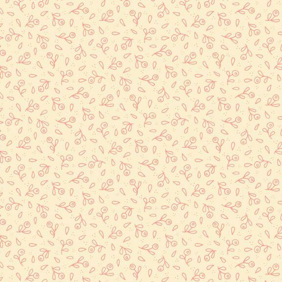 Small red outlines of flowers and leaves all over a cream background