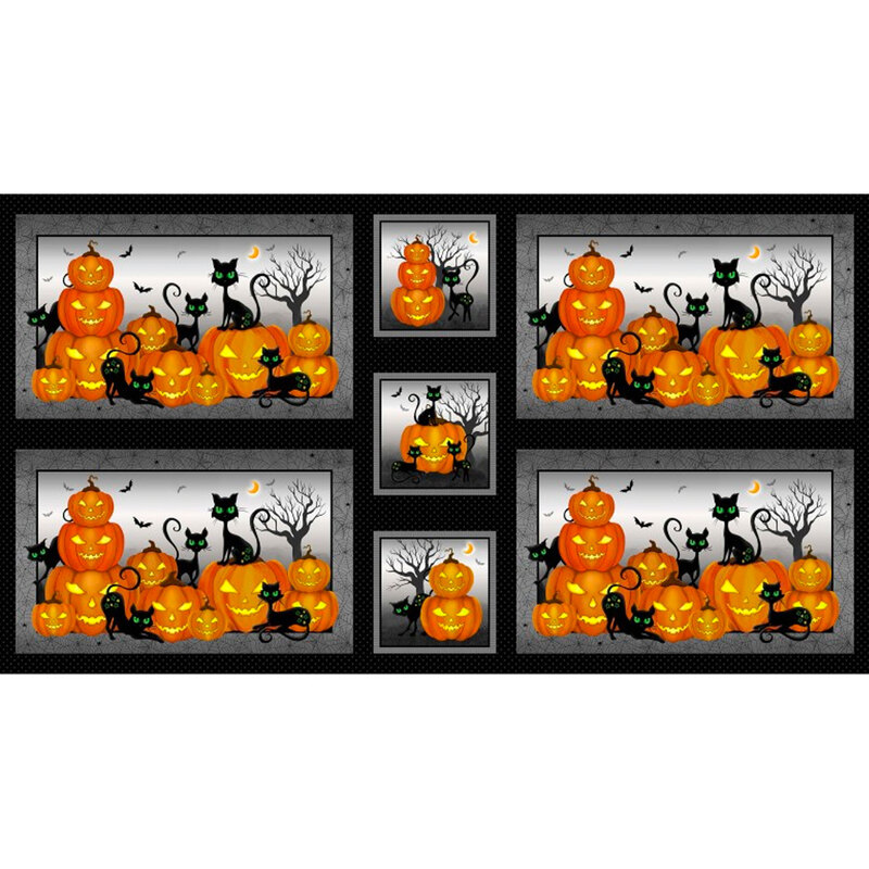 Halloween panel with jack o lanterns and black cats