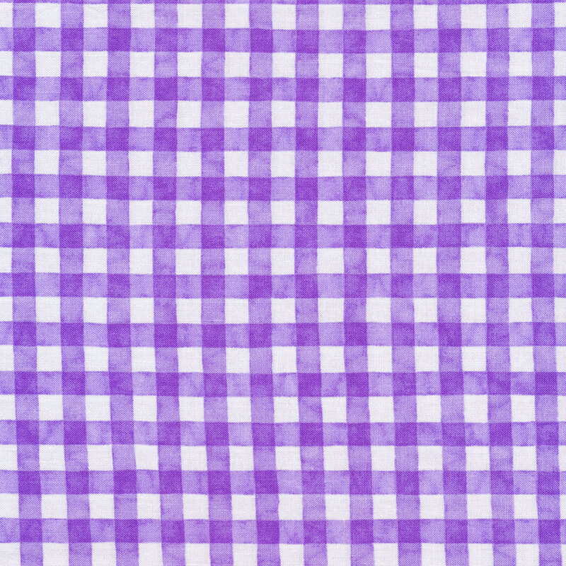 purple gingham on a white fabric background