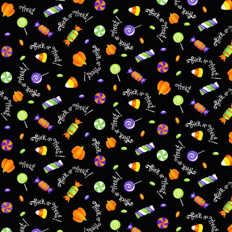 Black fabric with Halloween candy and