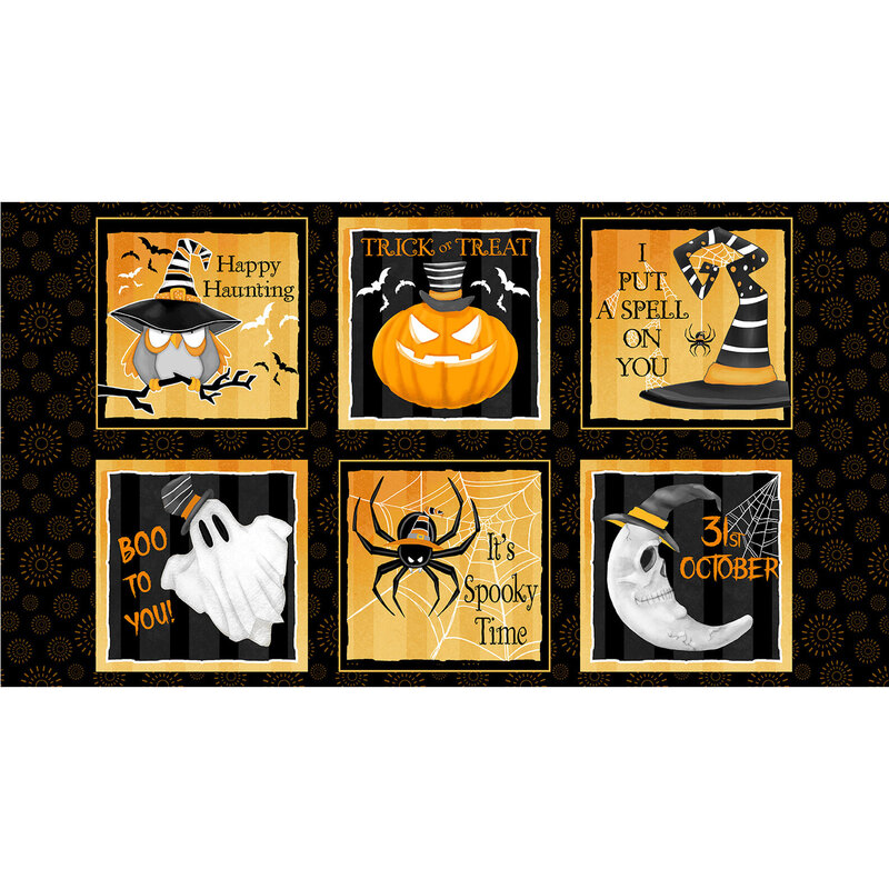 A Halloween block panel with 6 spooky blocks each with a Halloween scene