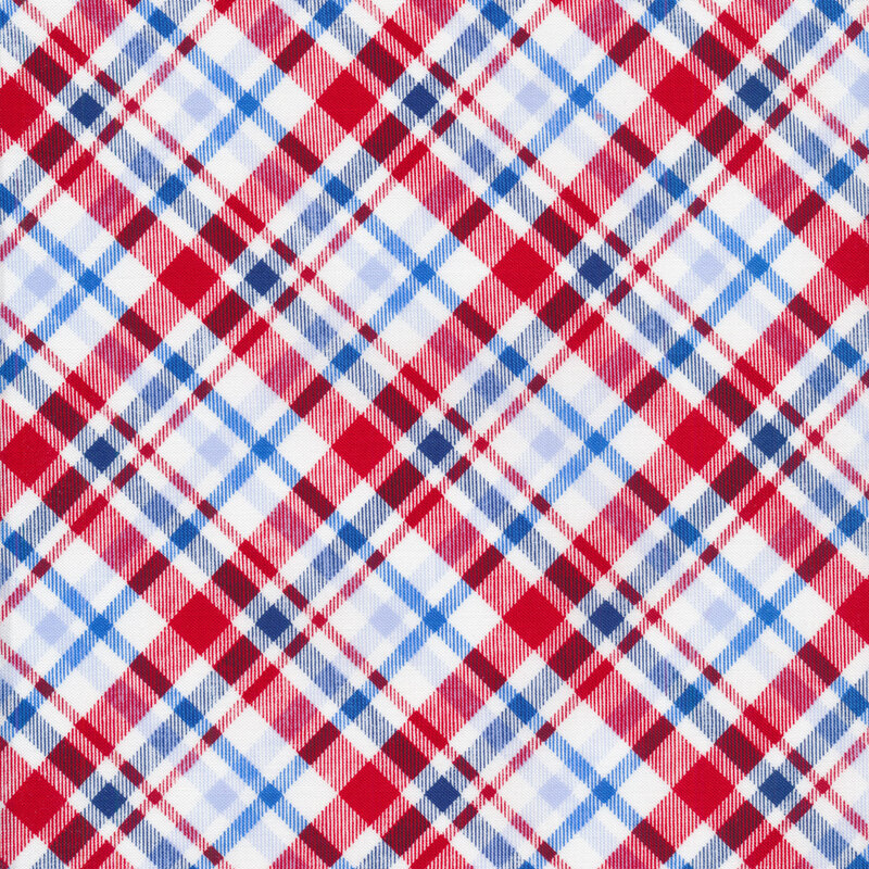 Red, white, and blue patriotic plaid fabric