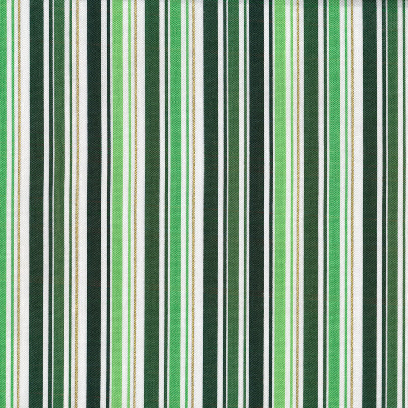 Green, white, and gold striped fabric