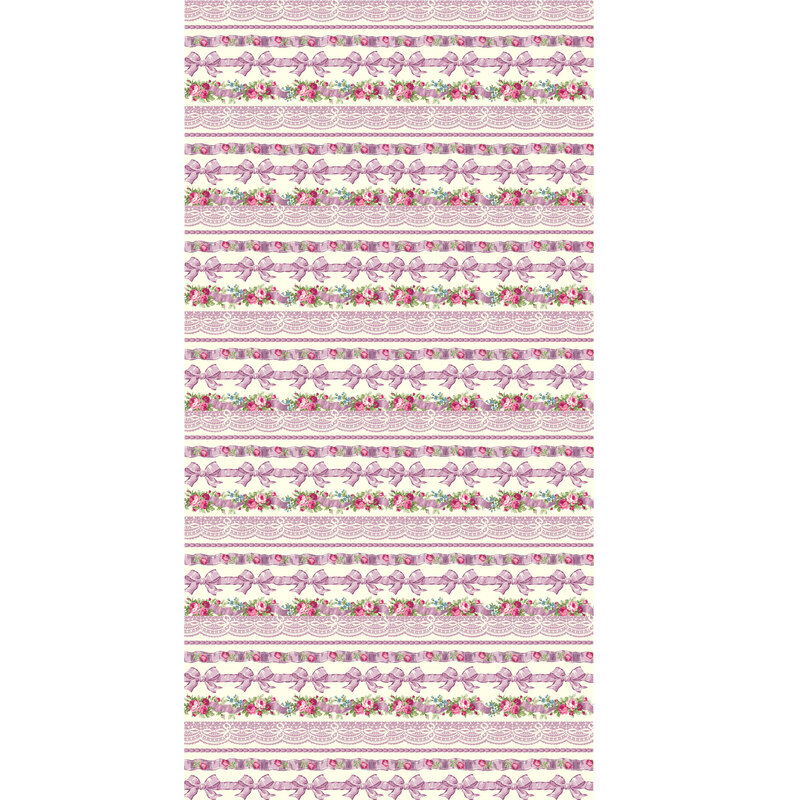 A full repeat of the purple bowtie floral border print