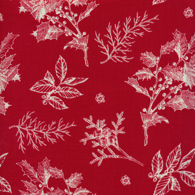 Christmas Berry Allover Fabric White