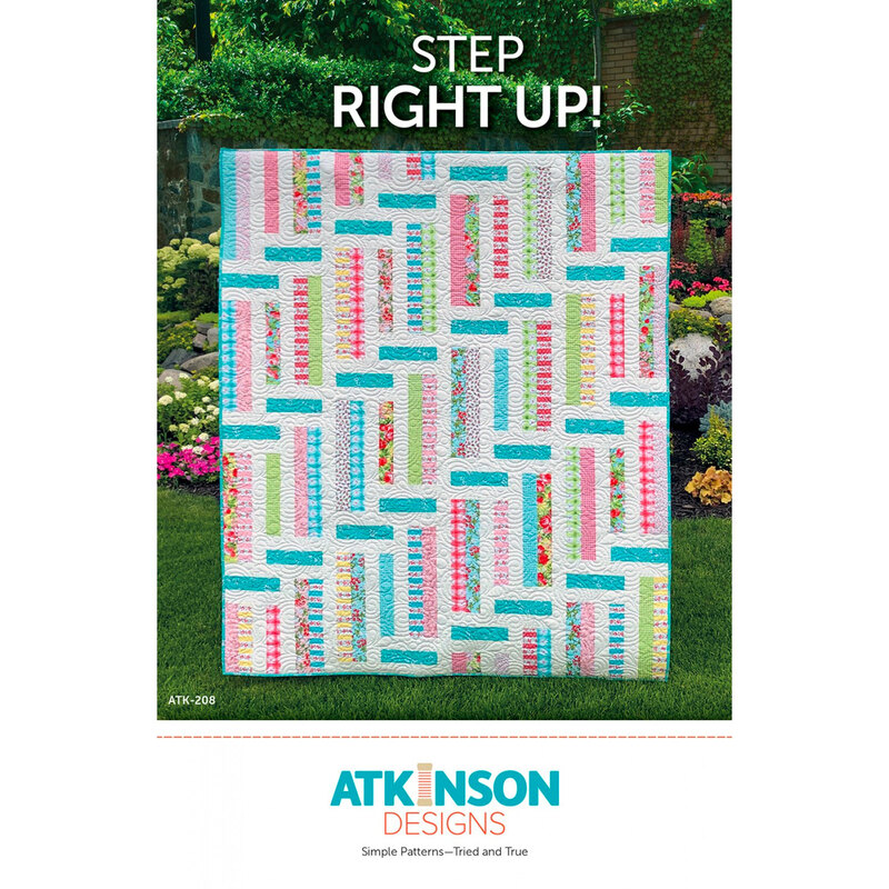 The front of the Step Right Up Pattern showing the finished quilt