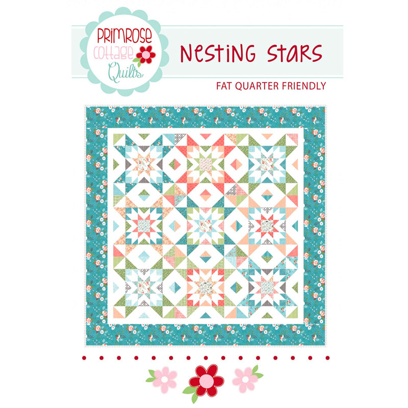 The front of the Nesting Stars pattern showing the finished quilt