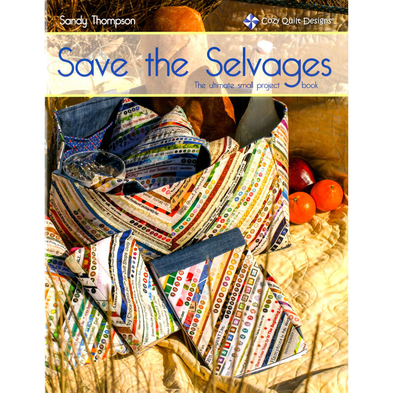 The front of the Save the Selvages Book showing projects made with fabric selvage