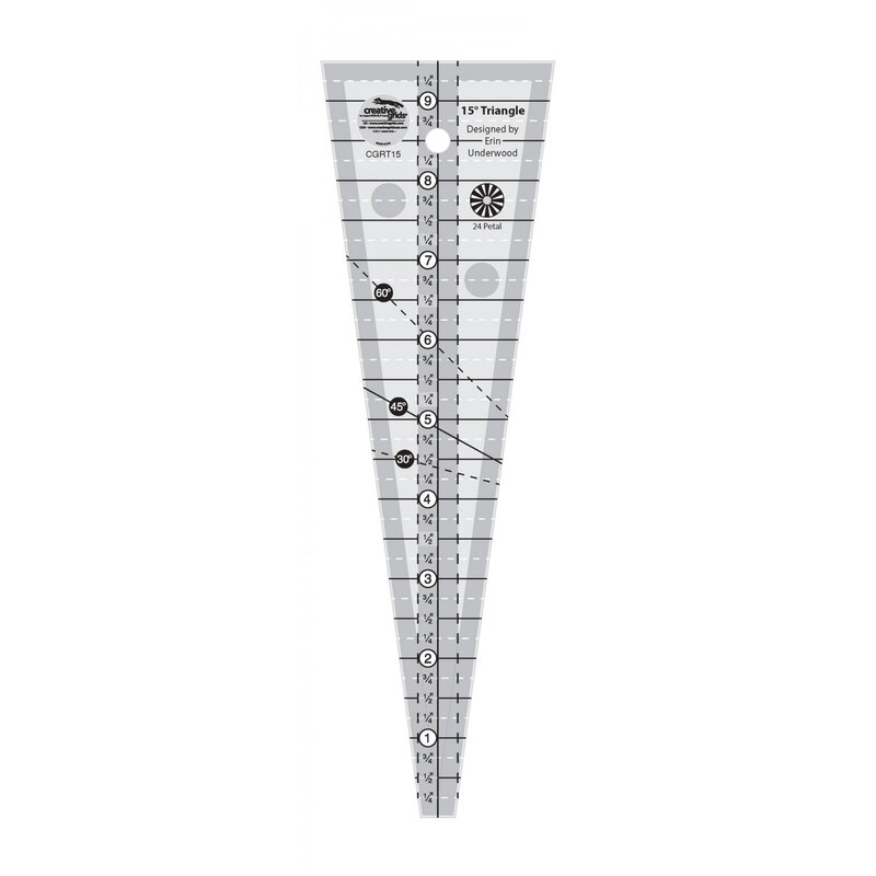 A Creative Grids 15 Degree Triangle ruler on a white background