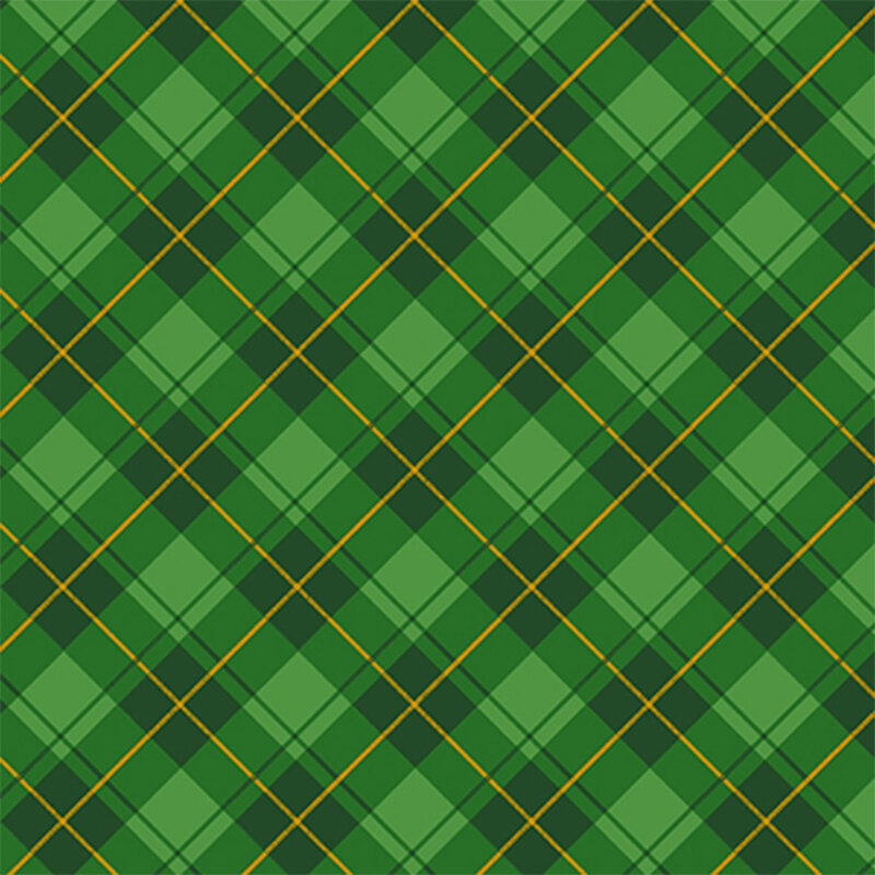 Green diagonal plaid fabric with small yellow lines
