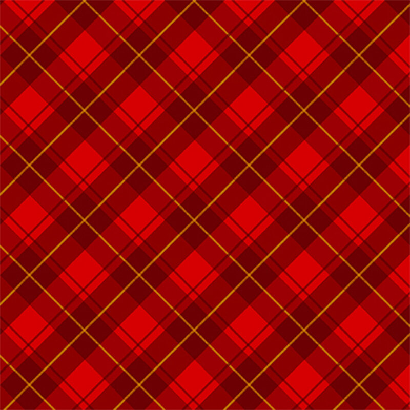 Red diagonal plaid fabric with small yellow lines