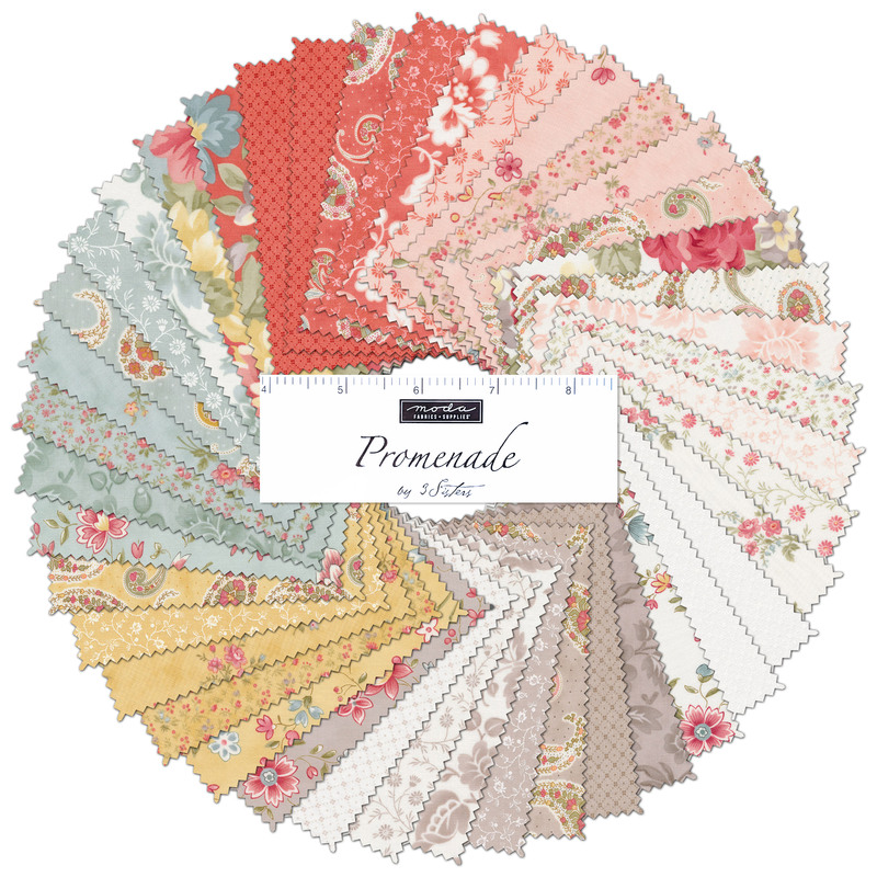 A collage of tossed floral fabrics from the Promenade Moda Chram Pack