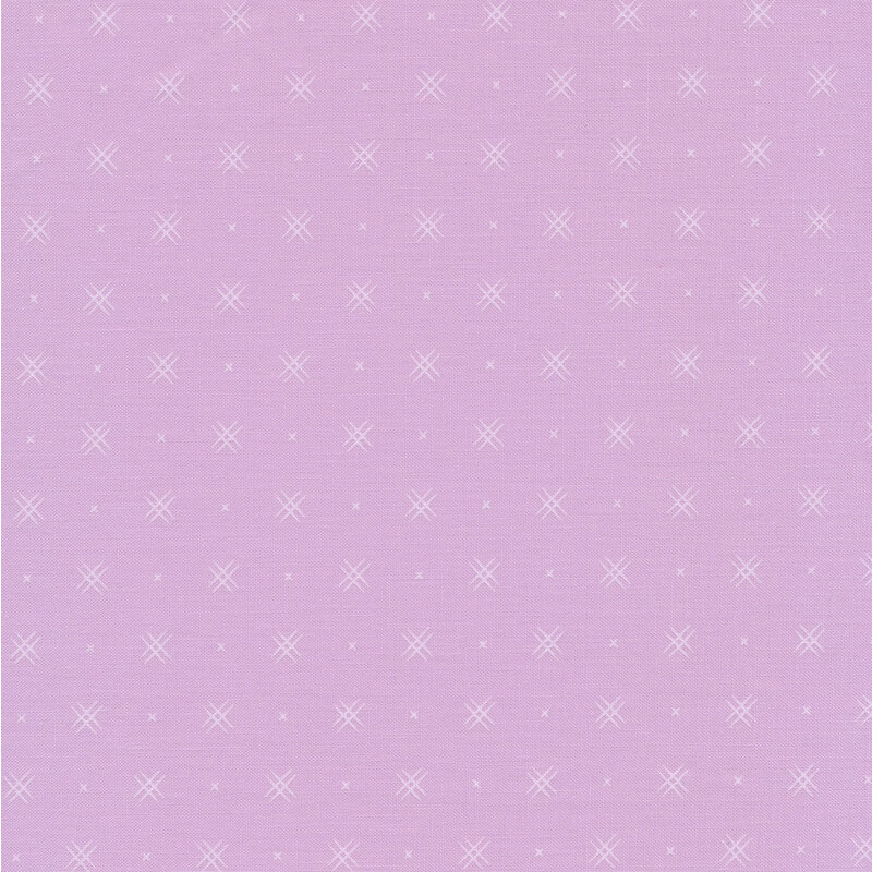 Light purple fabric with rows of small white x's and double criss-cross patterns