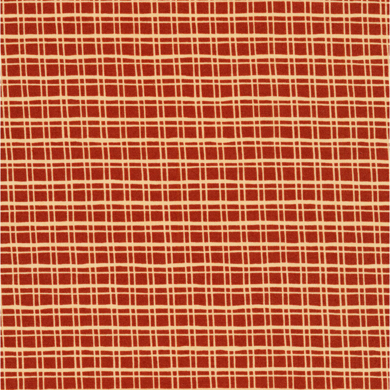 Cream crossed stripes on red background.