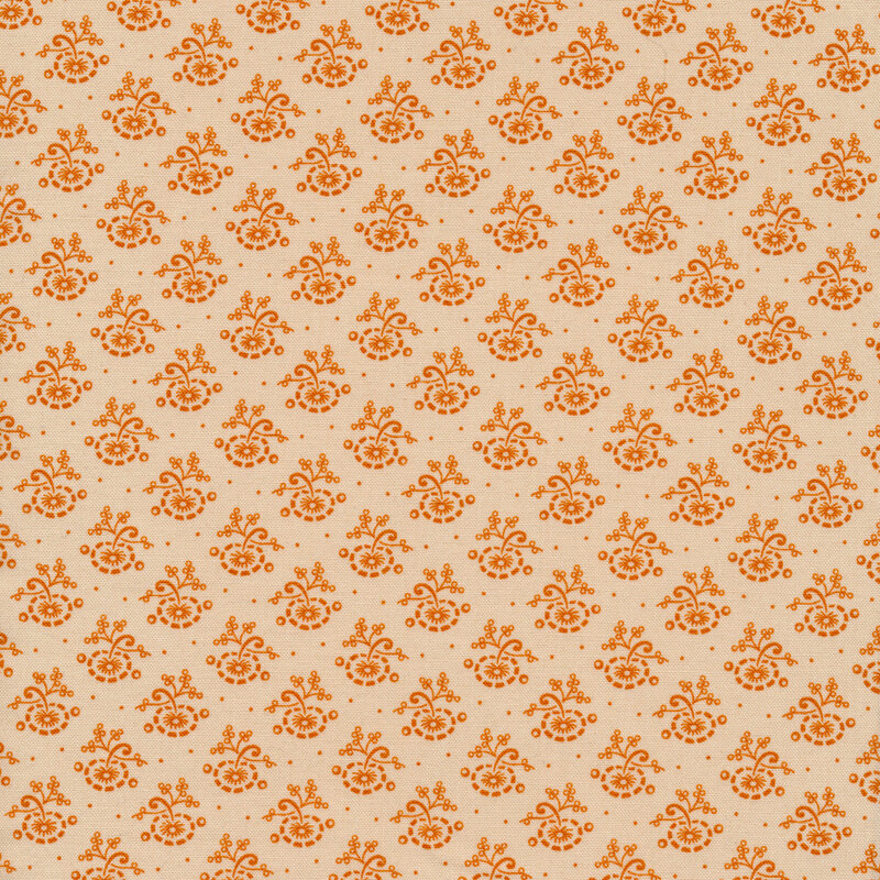 Cream fabric with small orange pumpkins and pin dots all over