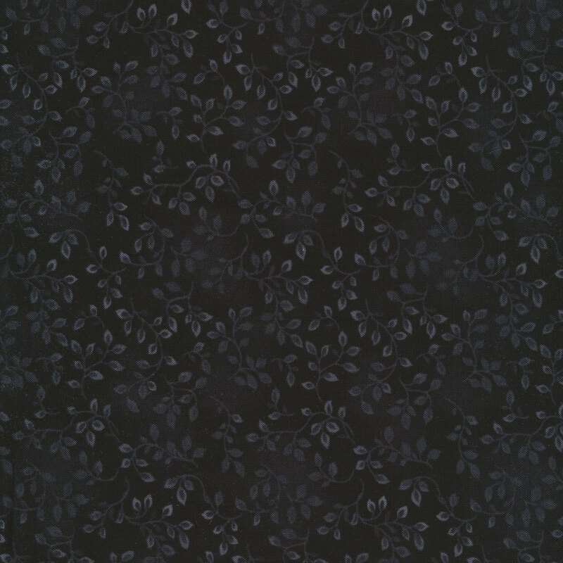 Black tonal fabric with leaves and vines all over