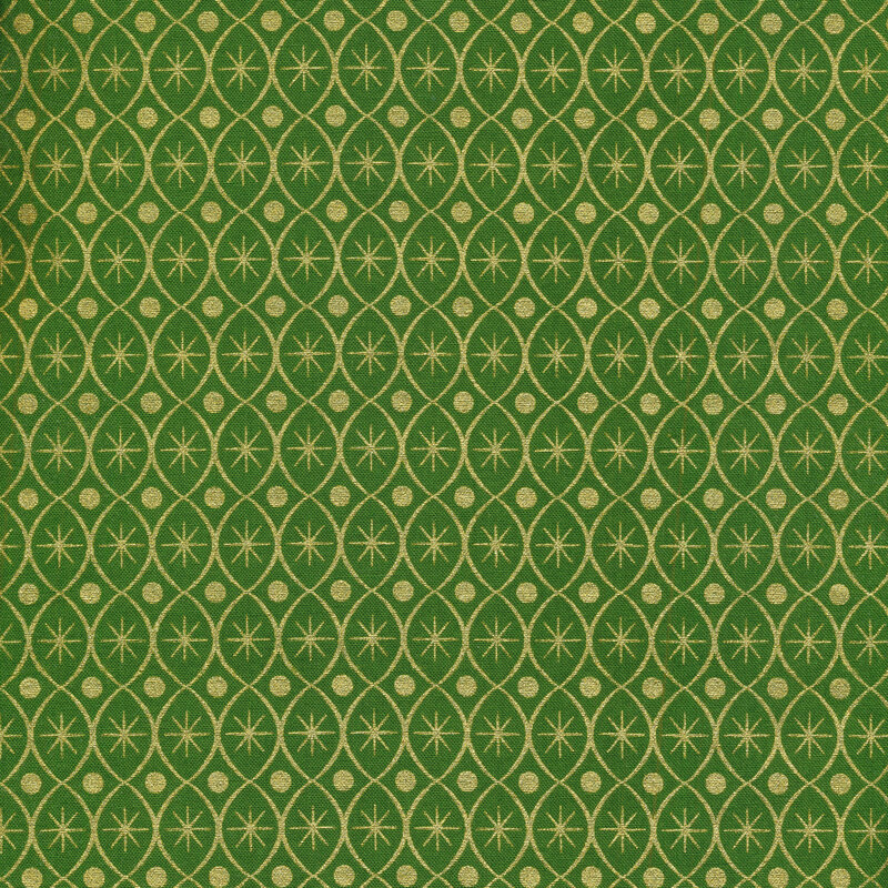 Stars and geometric pattern on green.