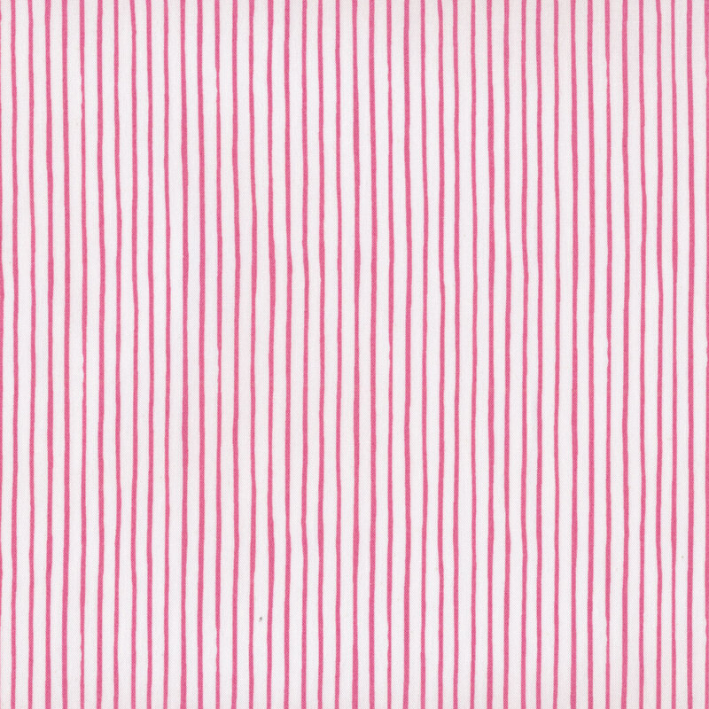 White fabric with small pink pin stripes