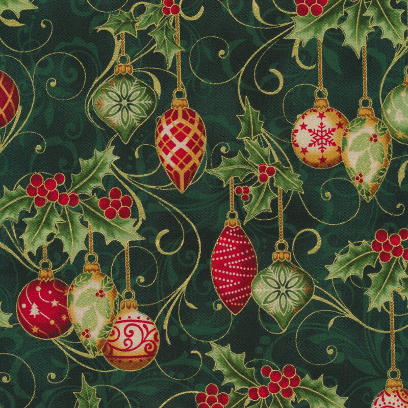 Holiday Wishes 7771-60G Hunter Gold by Hoffman Fabrics | Shabby Fabrics