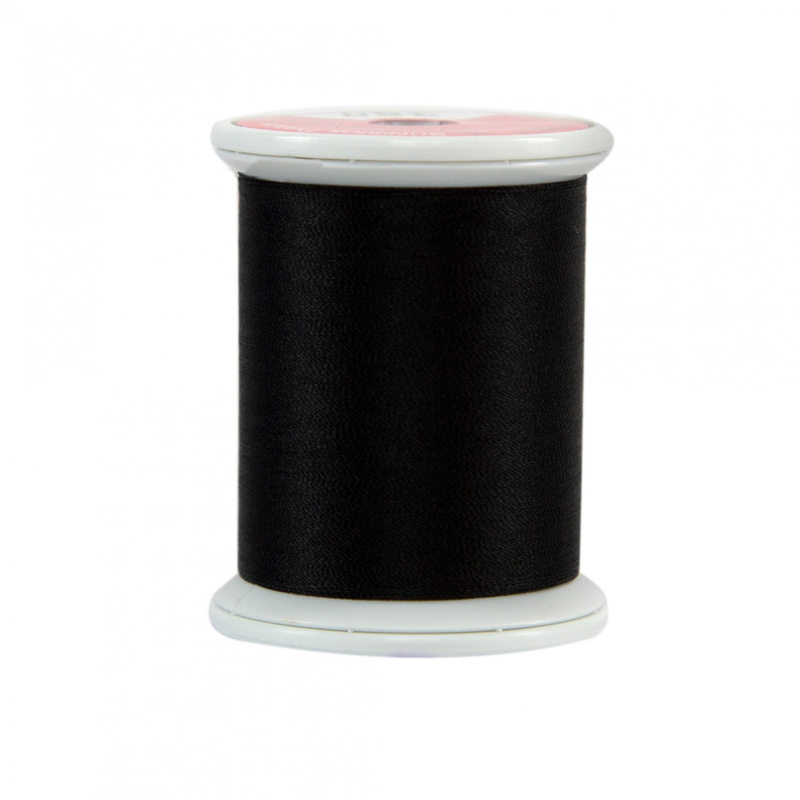 A spool of Kimono Silk Thread - 380 Black Belt on a white background