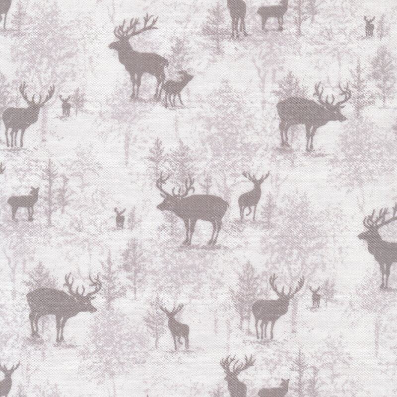 Light beige reindeer and trees on a white fabric