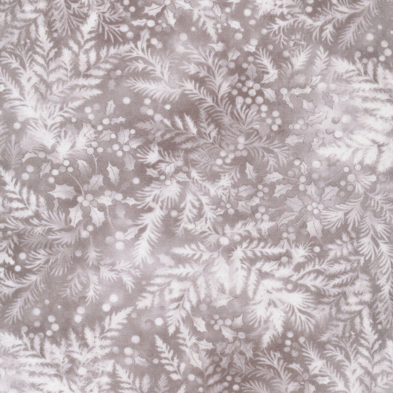 Mottled beige fabric of holly and leaves