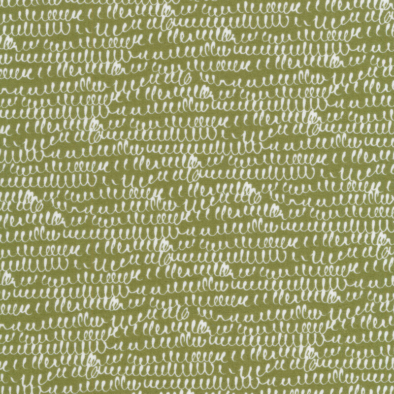 Fabric of white squiggle lines on a green background