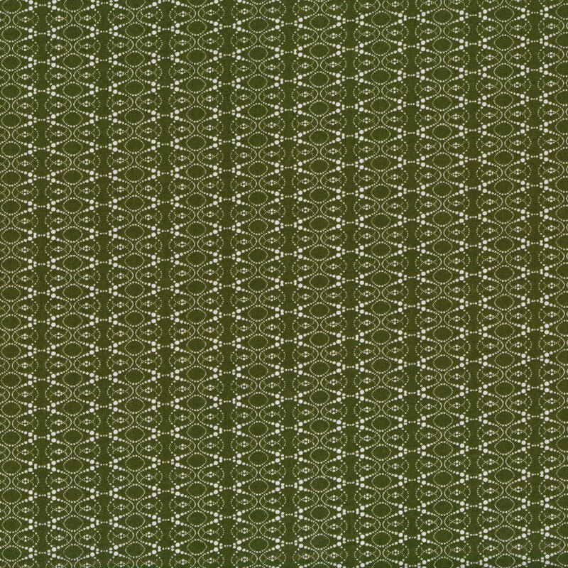 Fabric of a geometric ellipse pattern made out of dots on a dark green background