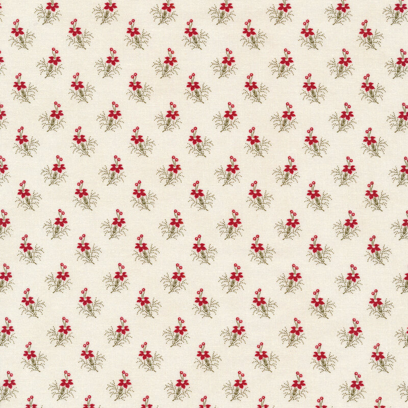 Fabric of a small floral print on a cream background