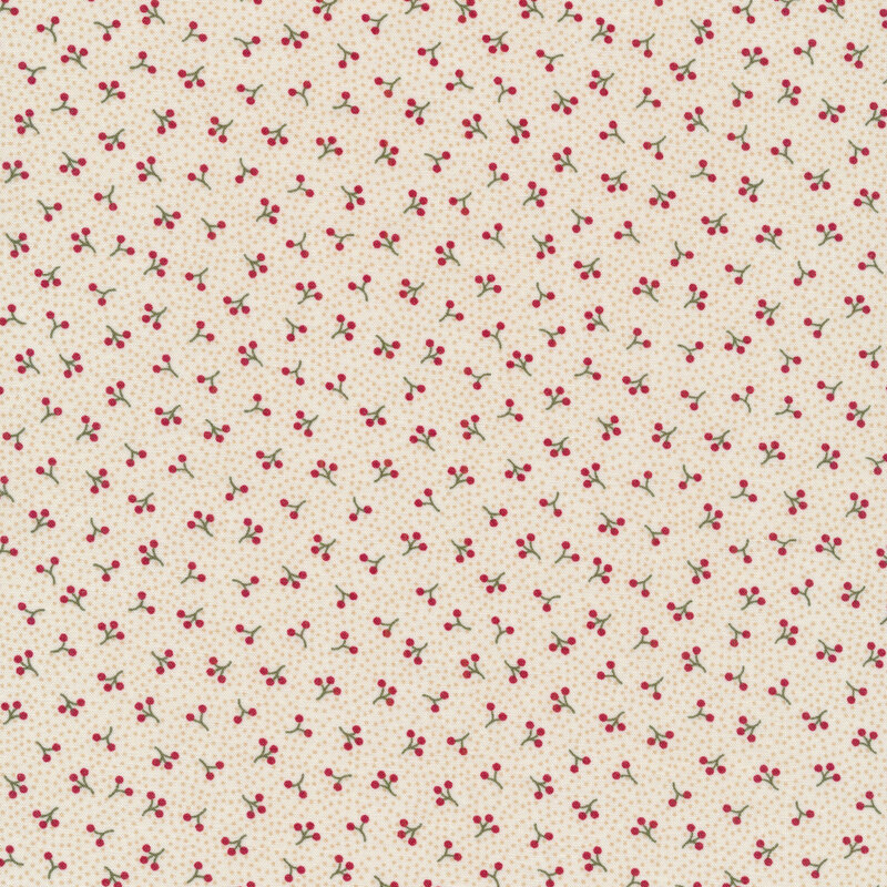 Fabric of clusters of small berries and pin dots on a cream background