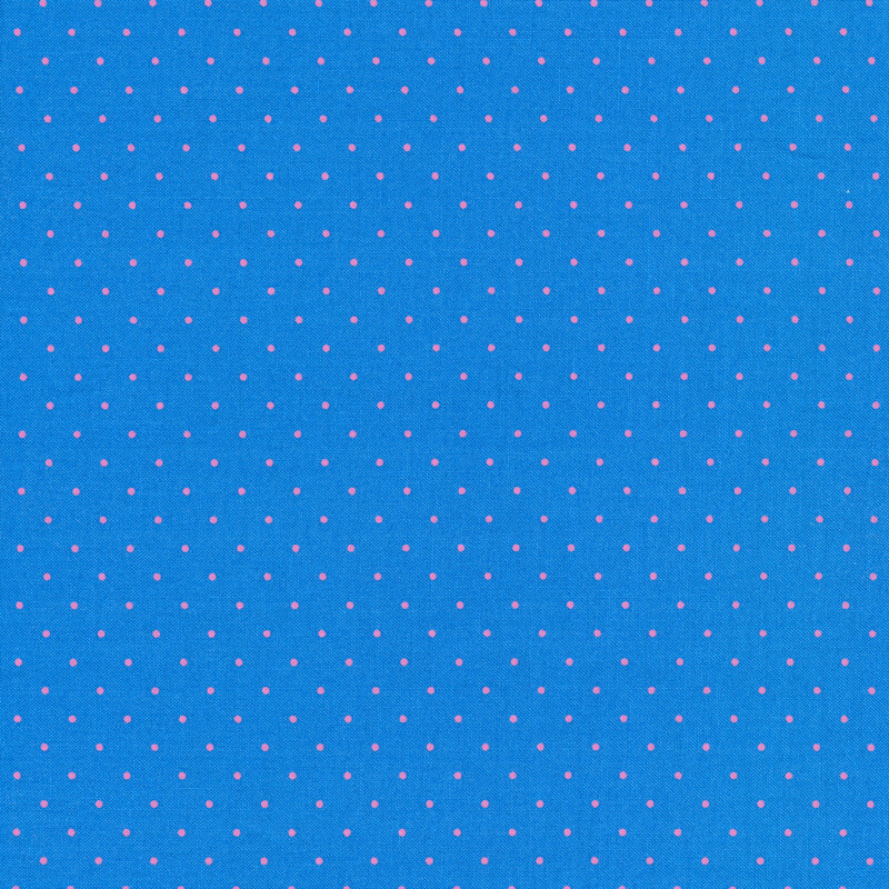 Blue fabric with small pink polka dots all over