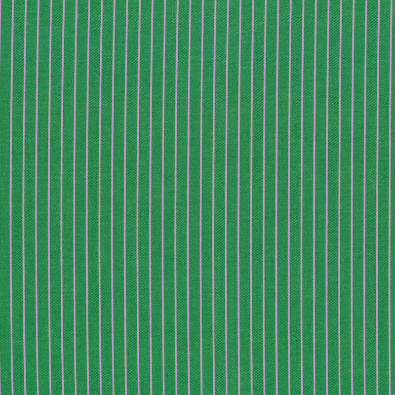Green fabric with small light purple stripes