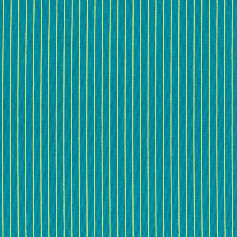 Teal fabric with small light green stripes