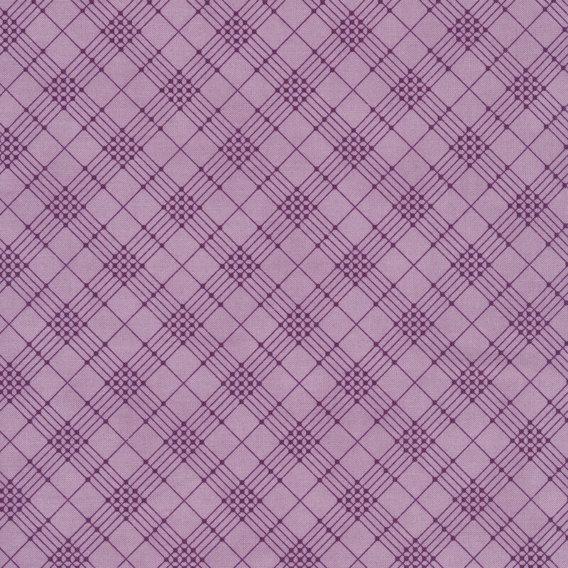 Lavender fabric with tonal dark purple plaid stripes