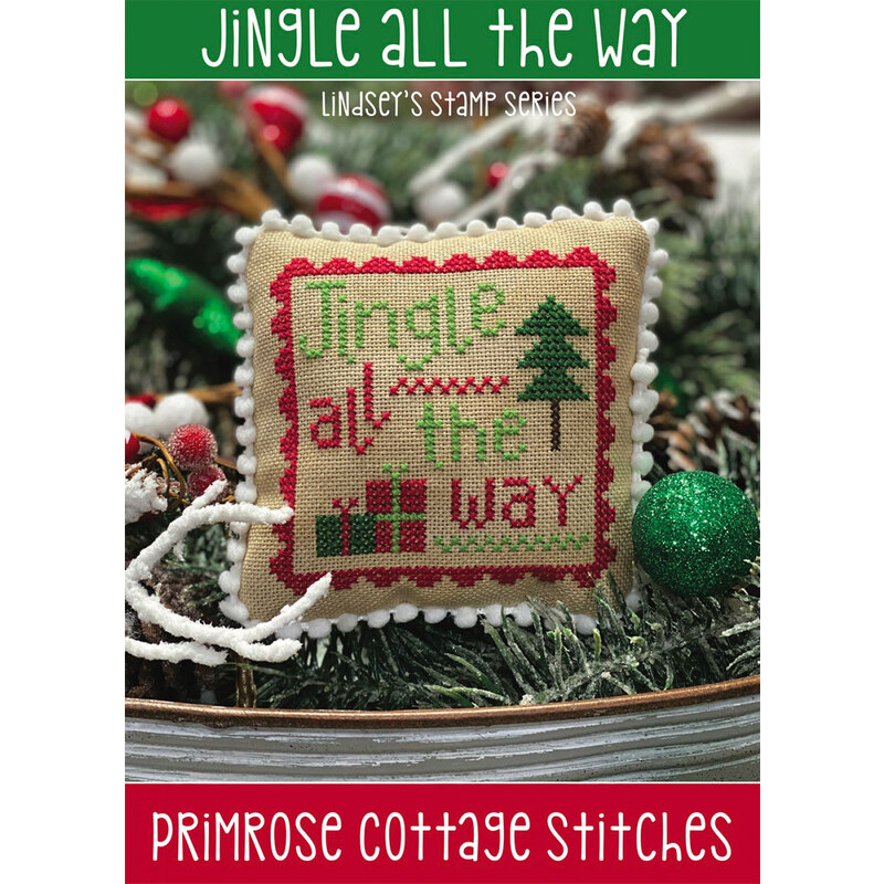 The front of the Jingle all the Way Cross Stitch pattern by Primrose Cottage showing the finished project.