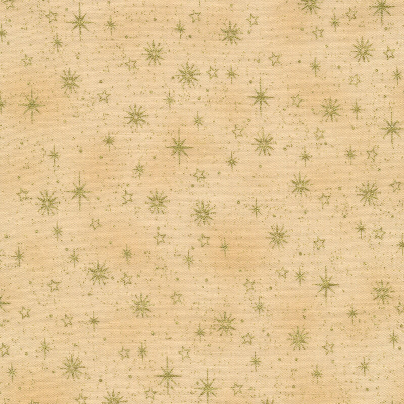 Light tan fabric with mottling and small gold metallic star accents