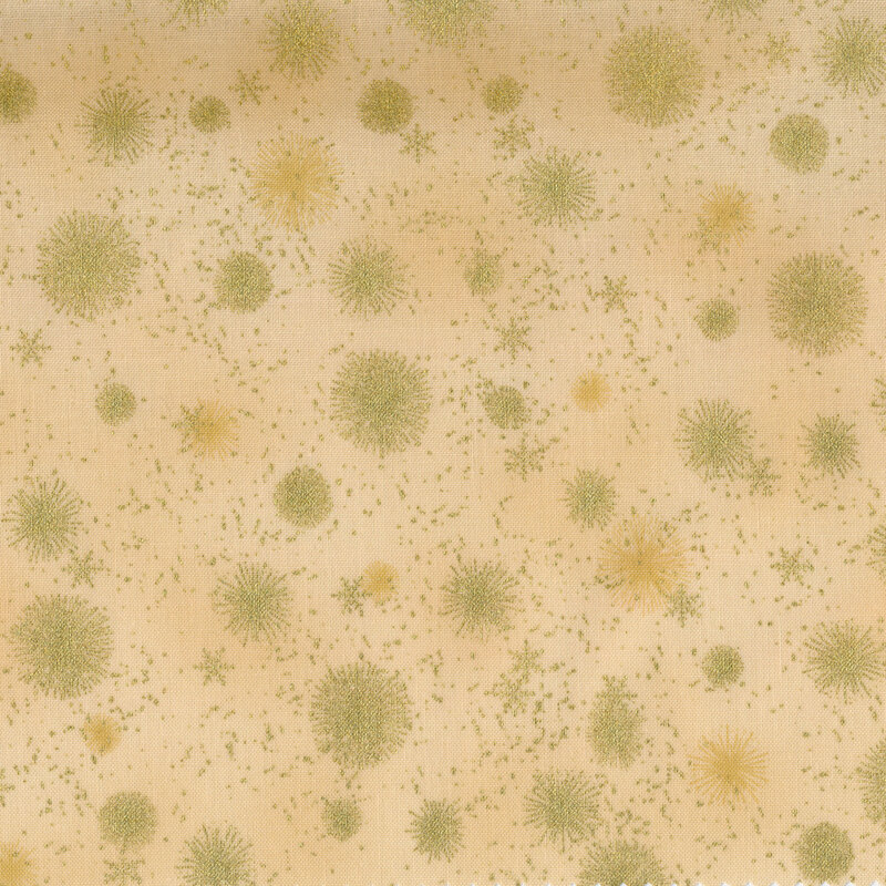 Light tan mottled fabric with gold metallic starburst accents