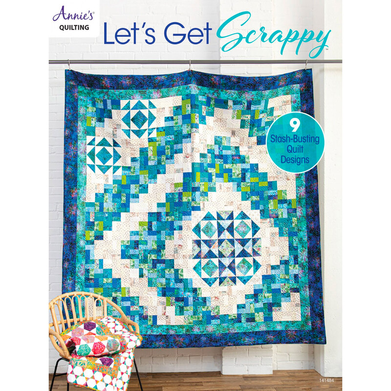 The front of the Let's Get Scrappy book by Annies Quilting
