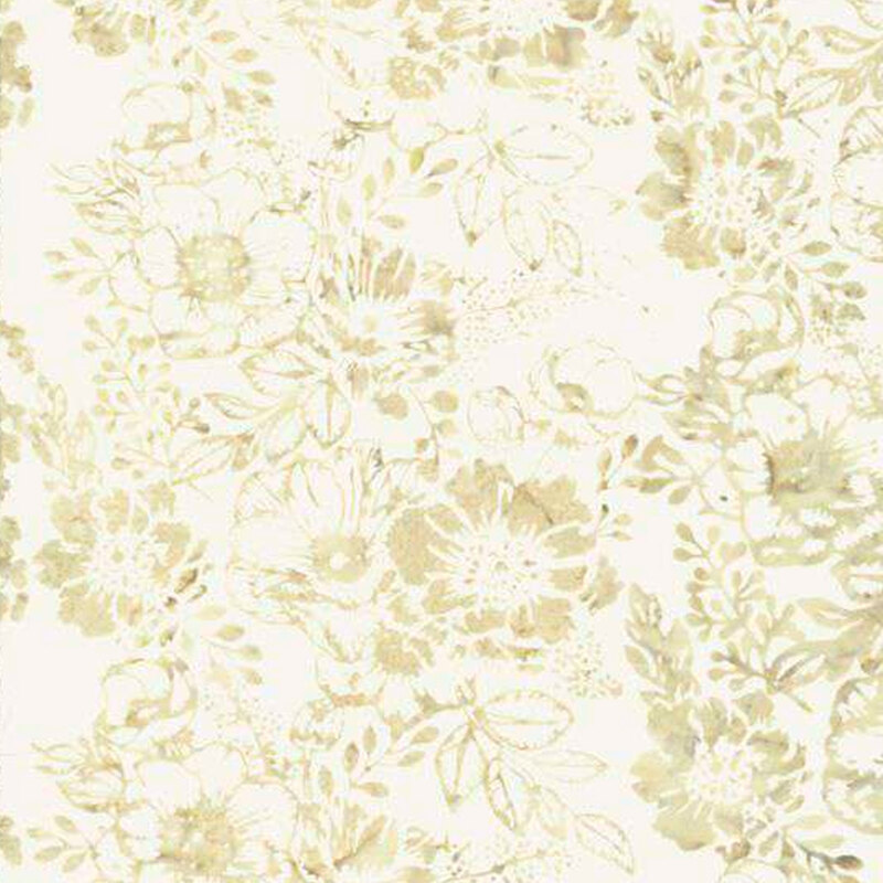 Light cream fabric with cream leaves, vines, and flowers