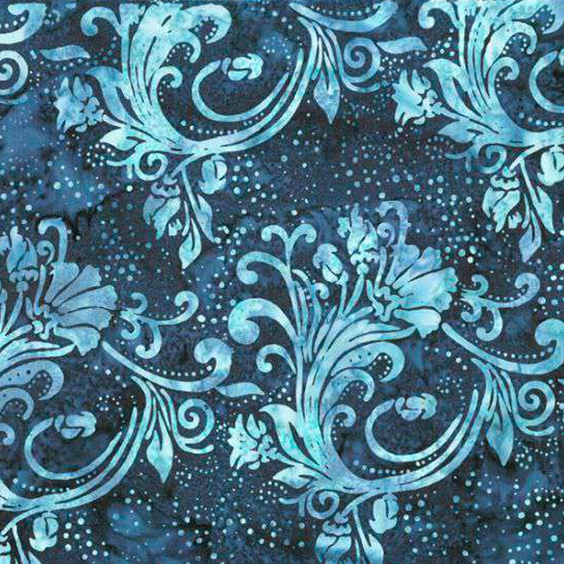 Navy blue fabric with light blue ornamental floral