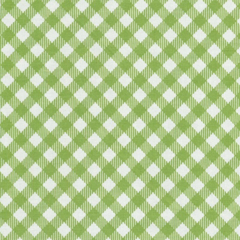 Fabric of a diagonal green gingham print