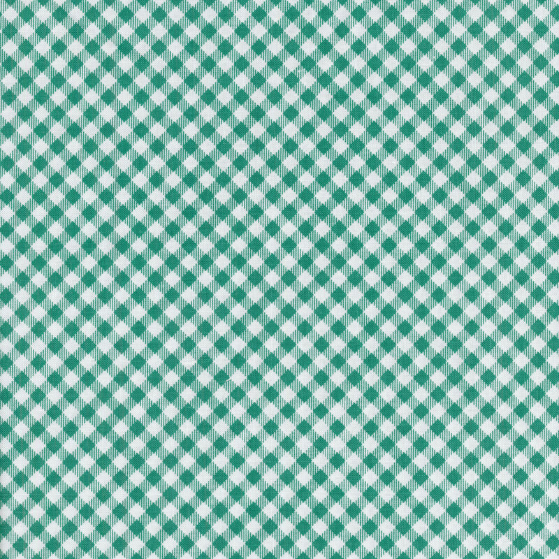 Fabric of a small diagonal aqua gingham print
