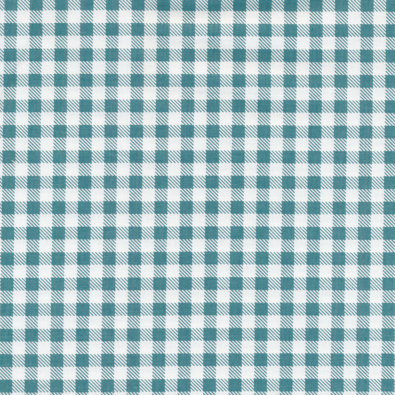 Fabric of a teal gingham print