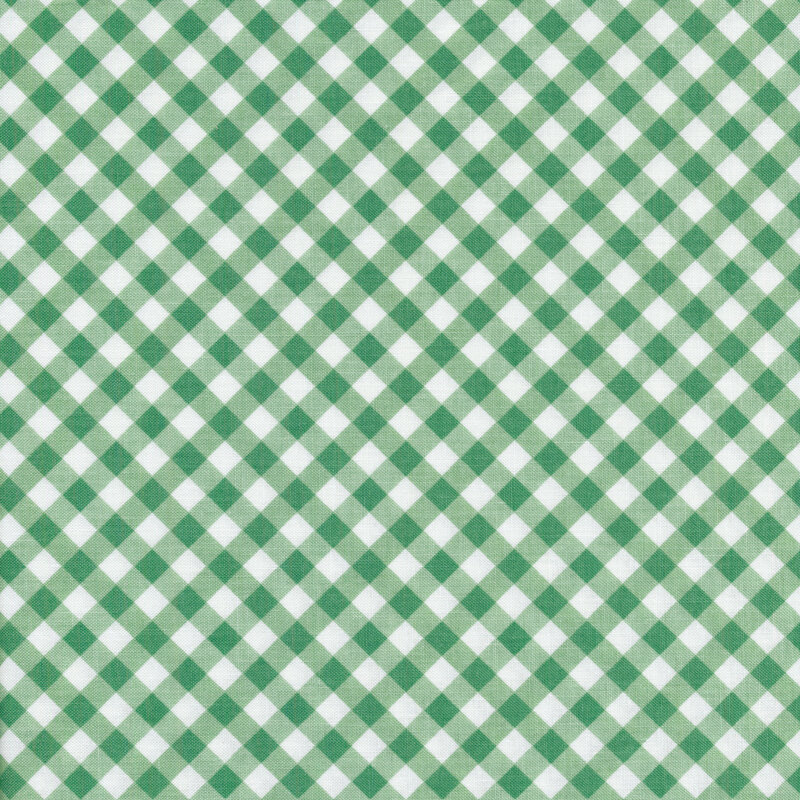 Fabric of a diagonal seafoam green gingham print