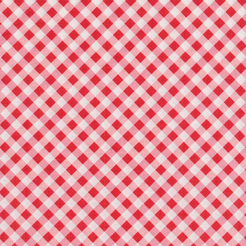 Fabric of a diagonal red gingham print