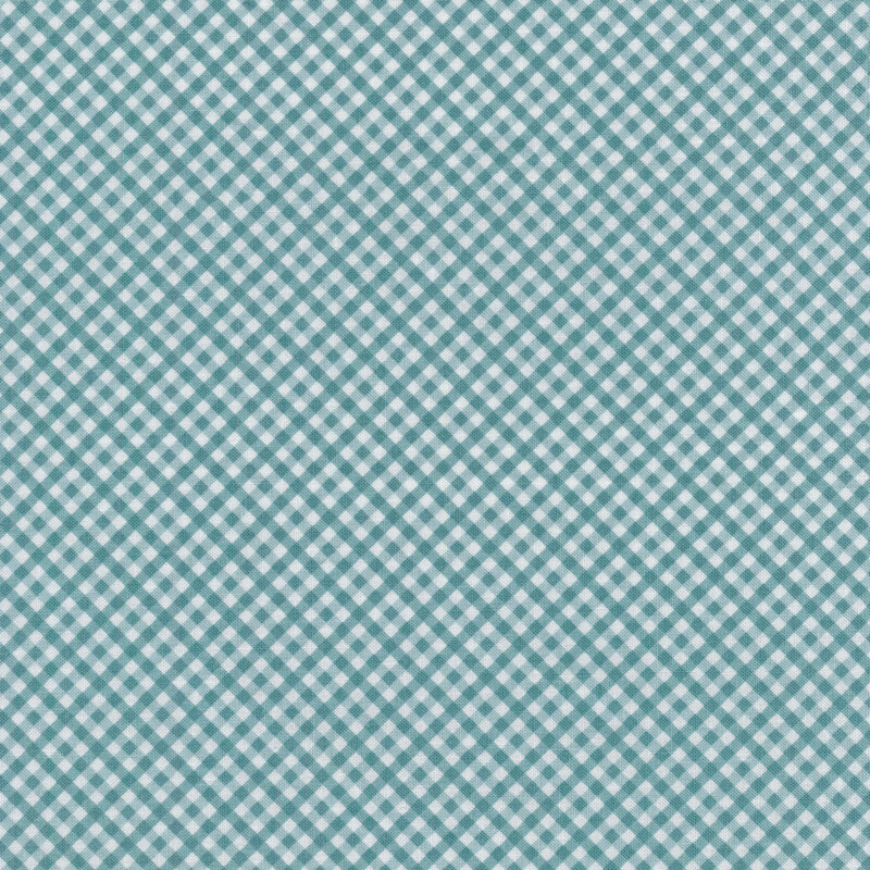 Fabric of a small diagonal light blue gingham print